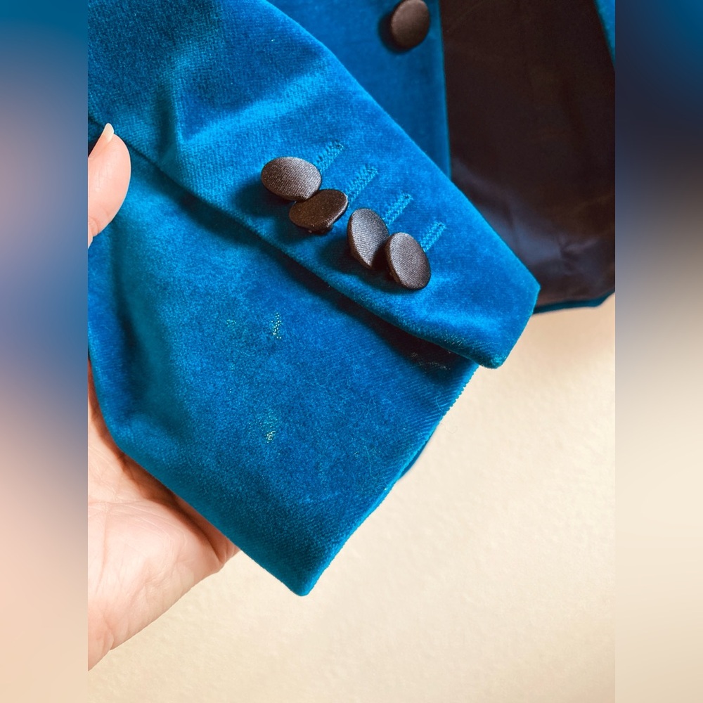 Tommy Hilfiger Deep Teal Velvet Blazer Slim Fit S/36 Black Lapel - Picture 8 of 16